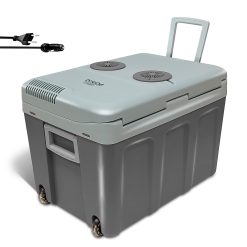 briebe Camp Nevera Portátil Eléctrica con Ruedas 40 Litros, Coche, Camping, Viaje 12V / 220V, Refrigera, Mantiene el Calor, Bajo Consumo, Gris, CF1155